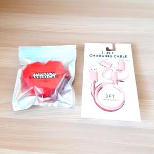 Wireless earbud case and charging cable